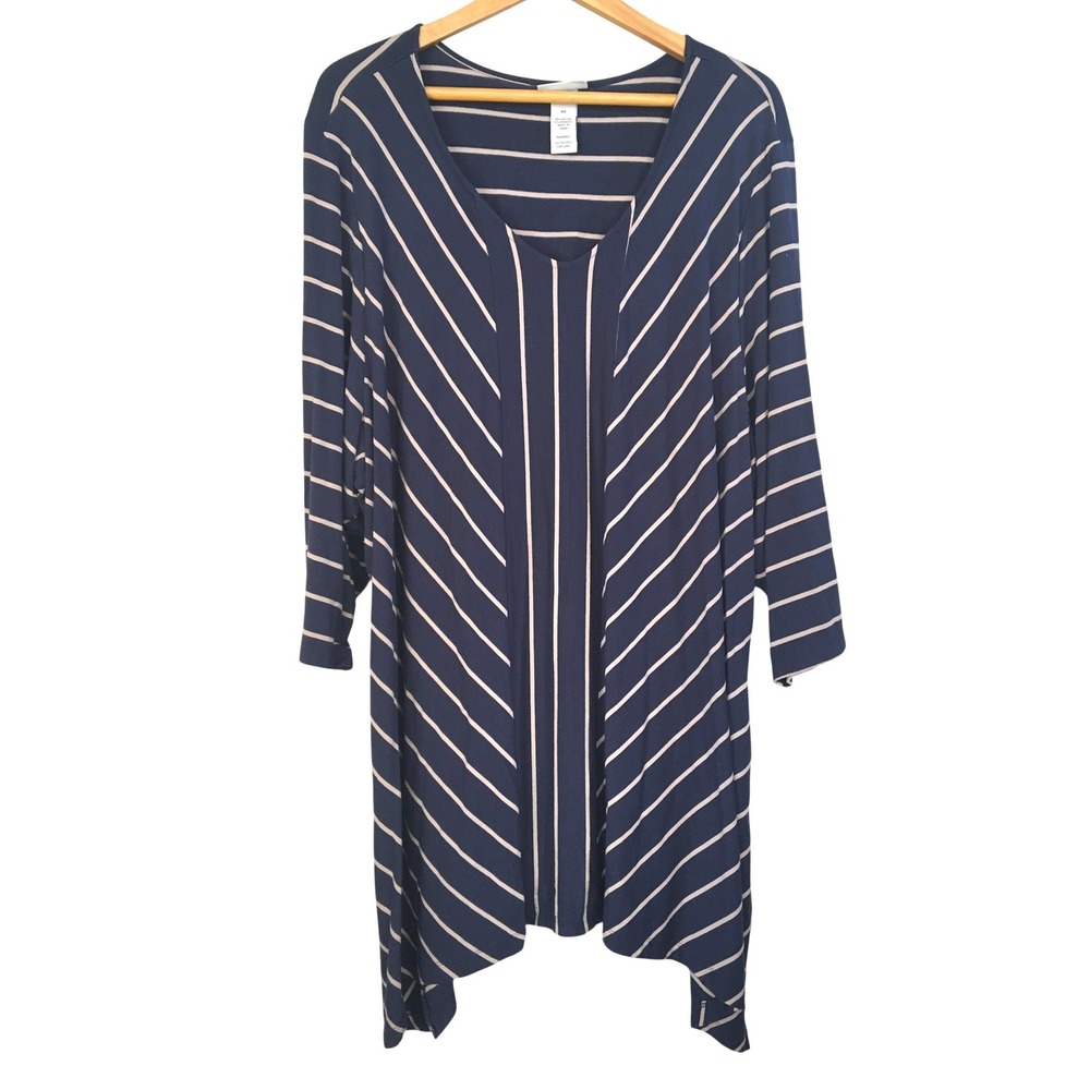 Catherines Navy‎ Stripe V Neck Tunic Tee 3/4 Sleeve Top Plus Size 3X